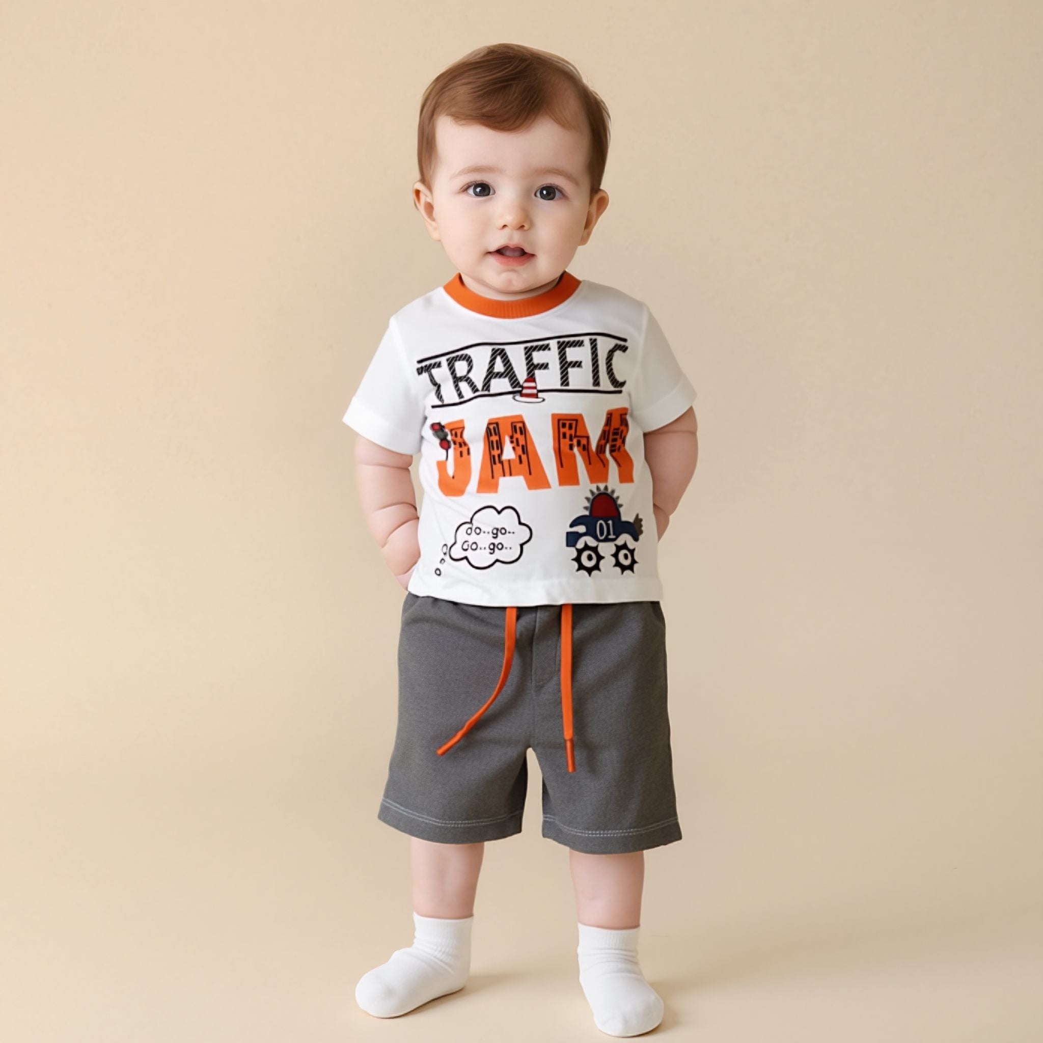 Baby Boy Traffic Print 2PCS Suit Street Style Cotton Set – Mini