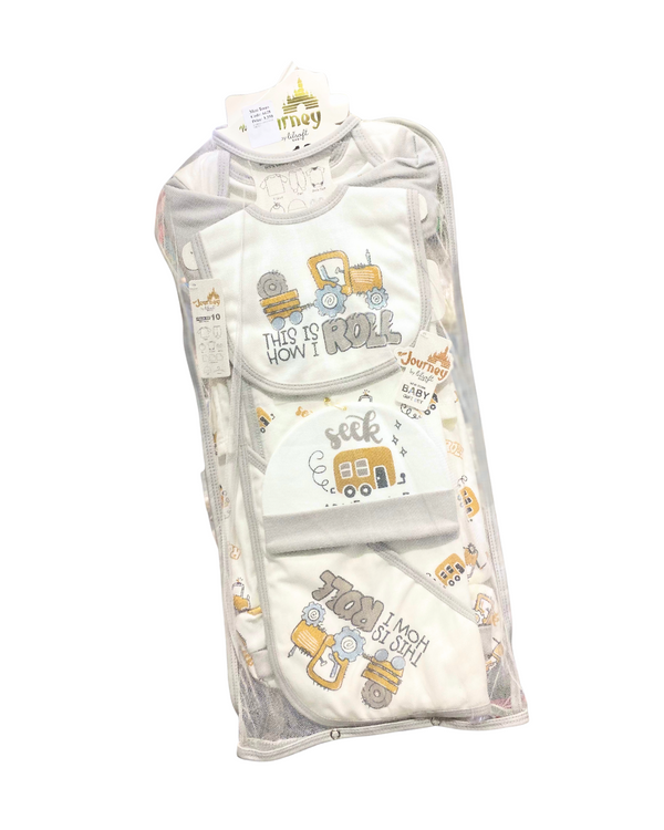 Infant Baby 10-Piece Starter Set – Tractor Design | Newborn Baby Essentials Gift Box