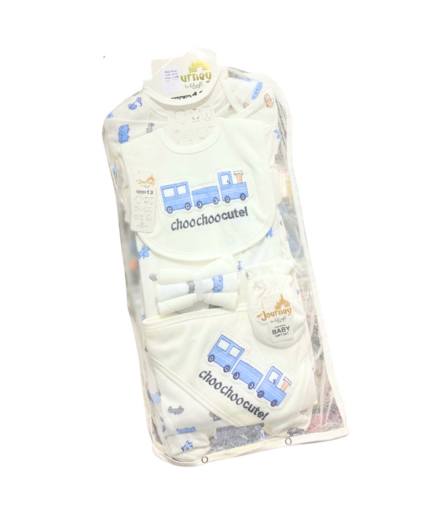 Infant Baby 13-Piece Starter Set – Train Design | Complete Newborn Essentials Gift Box