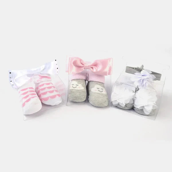 BABY GIRL SOCKS & HEADBAND PACK OF 3 GIFT SET | 0-12M+ FOOTWEAR MINI TEENS 