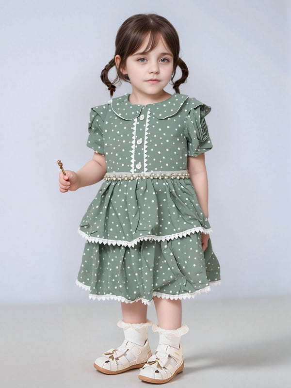 GIRL GREEN HEART PRINT FROCK