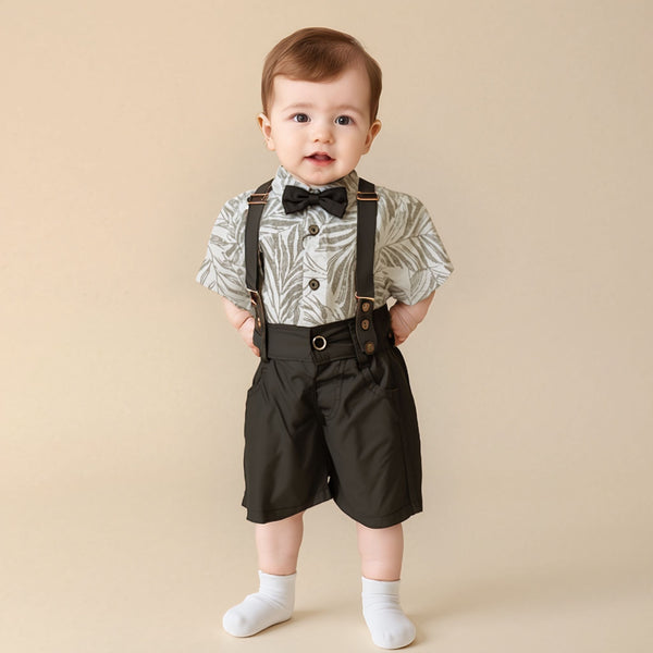 BABY BOY FANCY SEPARATE 3PCS GALLIS SUIT GREY LEAF PRINT