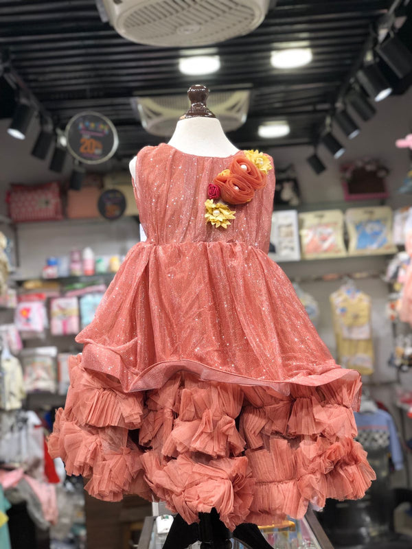 BABY GIRL CURVE BUNCH RUST FANCY FROCK | BABY GIRL FANCY FROCK