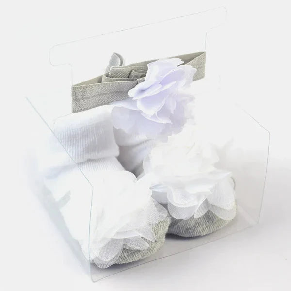 BABY GIRL SOCKS & HEADBAND PACK OF 3 GIFT SET | 0-12M+ FOOTWEAR MINI TEENS 
