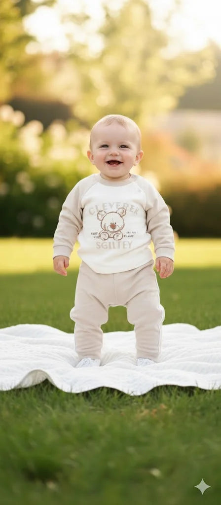 Baby Boy 2 Piece Suit – Bear Design | Soft Cotton T-Shirt & Trouser Set