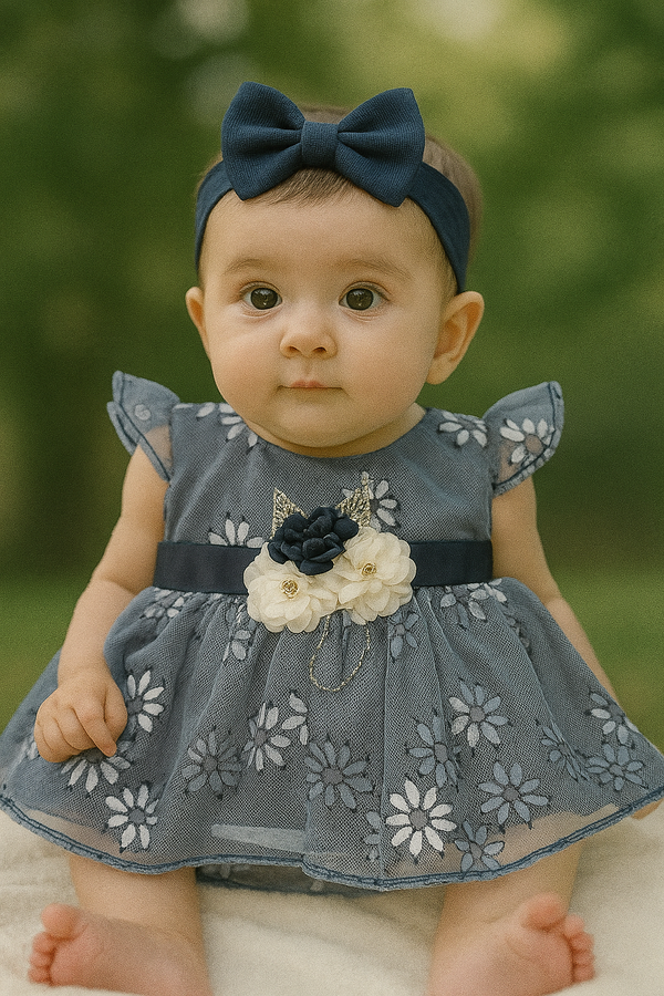 Baby Girl Fancy Frock - Flower Design | Elegant Party Wear Dress