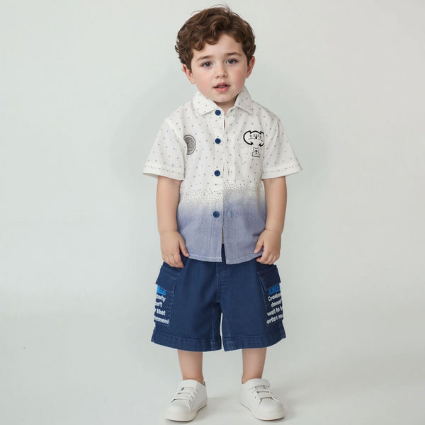 boys dot print 3-piece suit with shirt, shorts, and cap