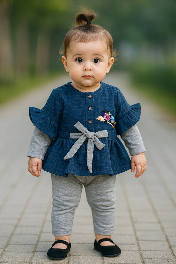 Baby Girl 2-Piece Suit – Jersey Cotton Bow Design | Winter Fancy Formal Wear