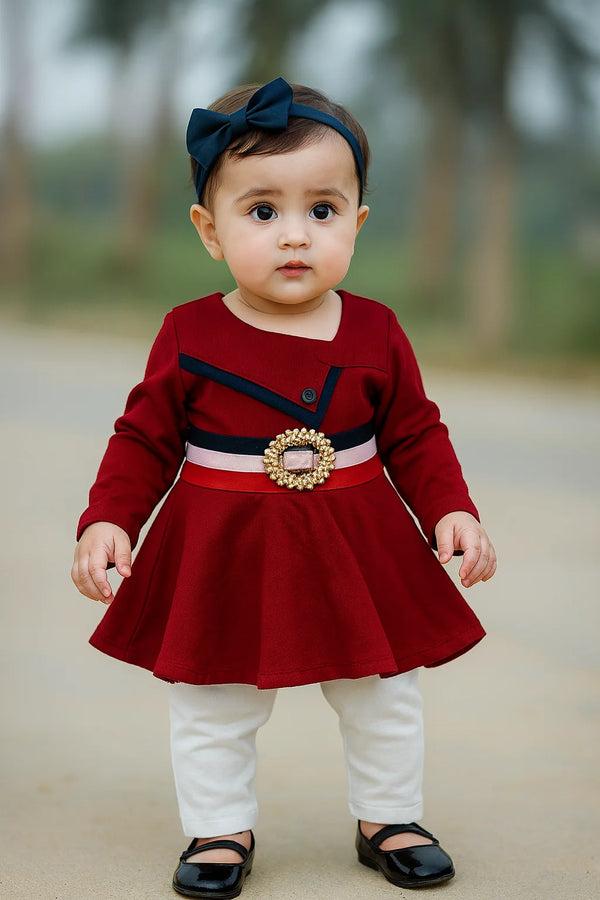 Baby Girl 2-Piece Suit – Jersey Cotton Front Bunch Design | Winter Fancy Formal Wear