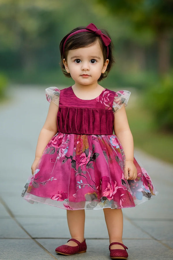 Baby Girl Fancy Flower Frock – Silk Party Wear Dress | Murgenda Color