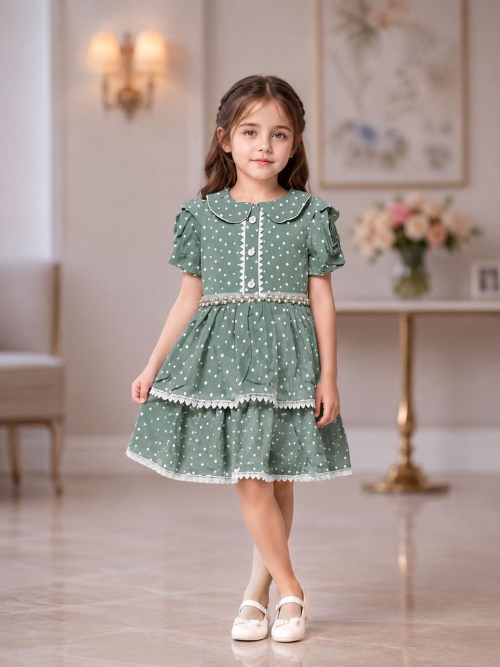 Girl Green Heart Print Frock