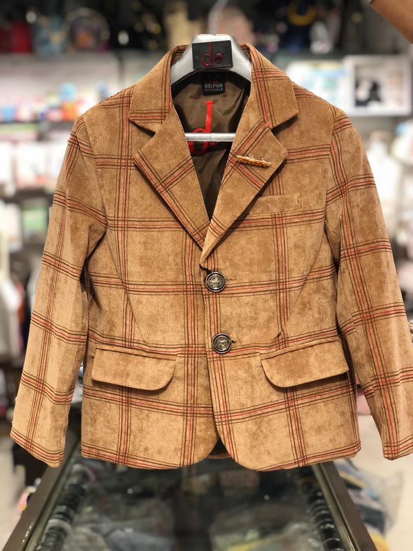 BABY BOY FANCY VELVET COAT BROWN CHECK WINTER COLLECTION