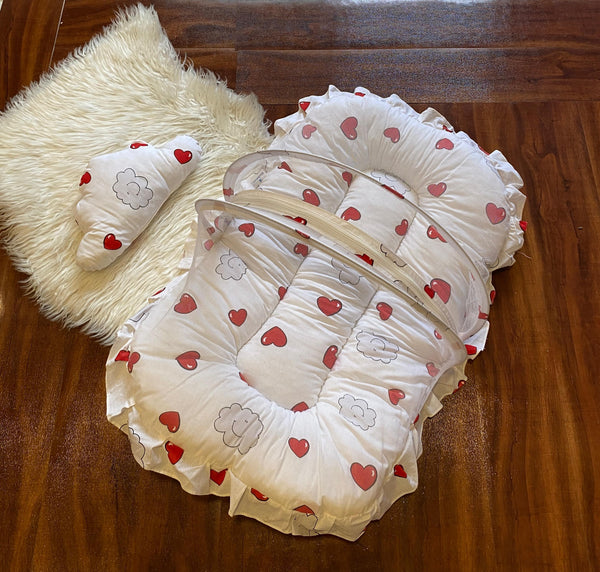 Baby Comforter with Pillow – Heart Print | Soft & Cozy Bedding Set