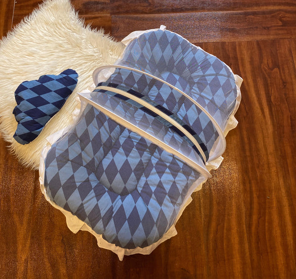 Baby Comforter with Pillow – Blue Check Print | Soft & Lightweight Bedding Set