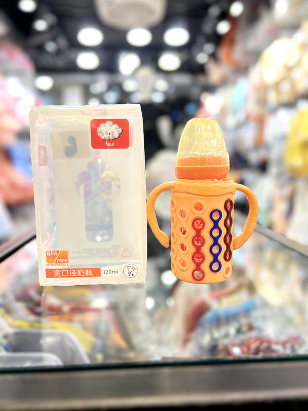 Yes Feeder Bottle Round 120ML | Glass Feeding Bottle with Silicone Cover | BPA-Free