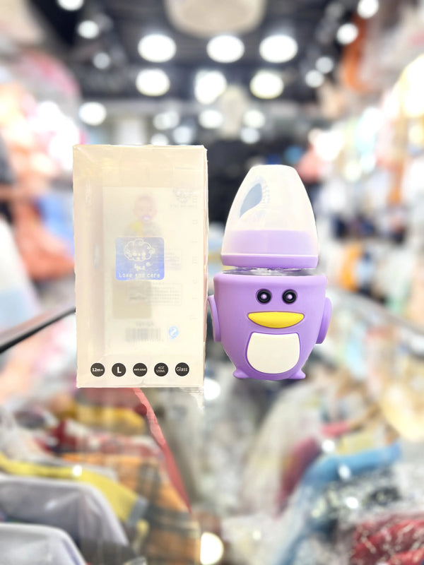 Yes Feeder Bottle Penguin Design – 120ML | Glass Baby Feeding Bottle with Silicone Cover | BPA-Free