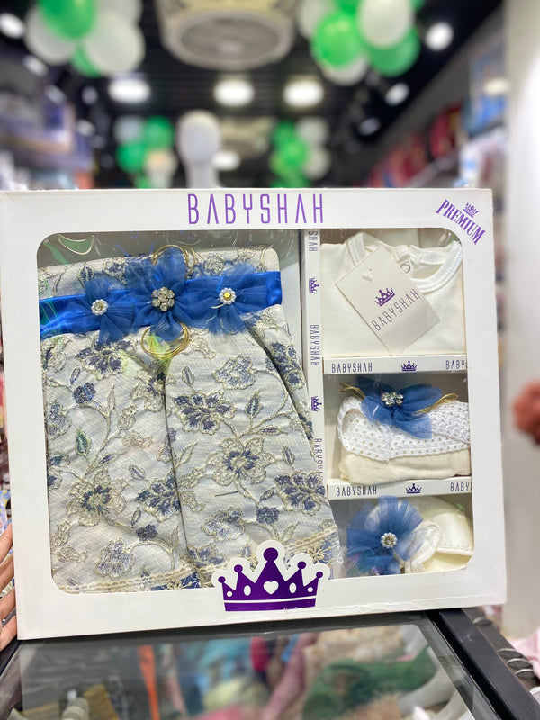 Baby Girl 5-Piece Fancy Frock Turkish Box Set | Frock, Bodysuit, Legging, Hairband & Booties
