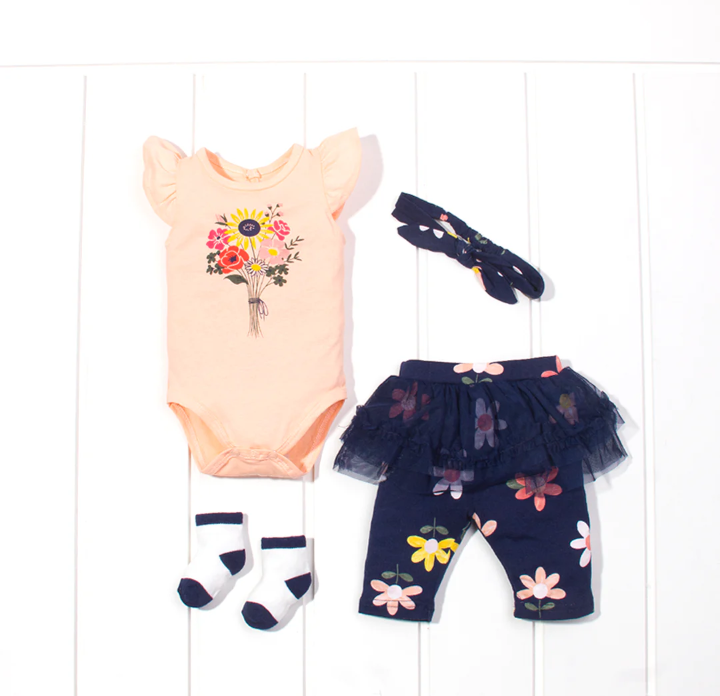 Baby Girl 4-Piece Flower Print Set – Cute Floral Outfit Collection