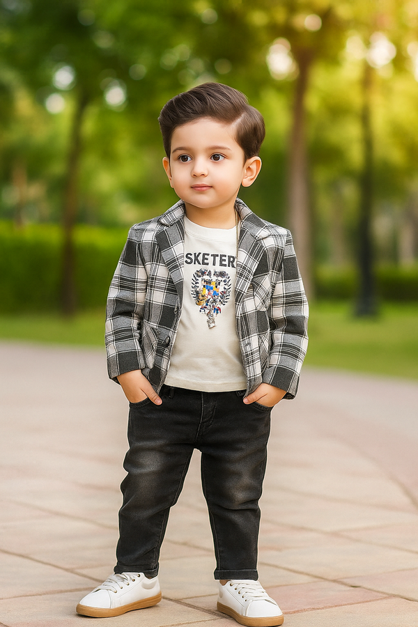 Baby Boy 3 Piece Pant Coat Check Suit | Stylish Formal Outfit
