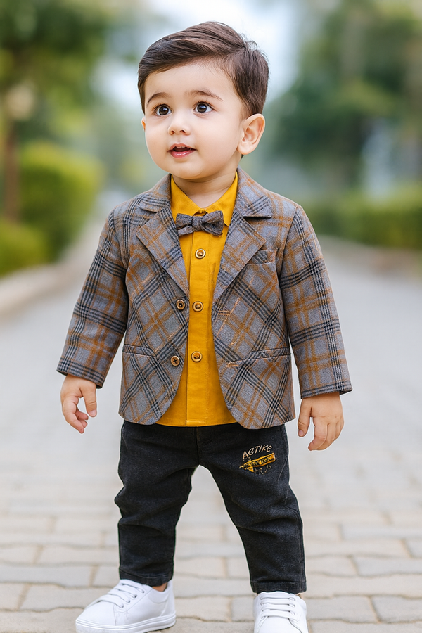 Baby Boy 3 Piece Check Suit | Coat, Shirt & Pant Formal Dress