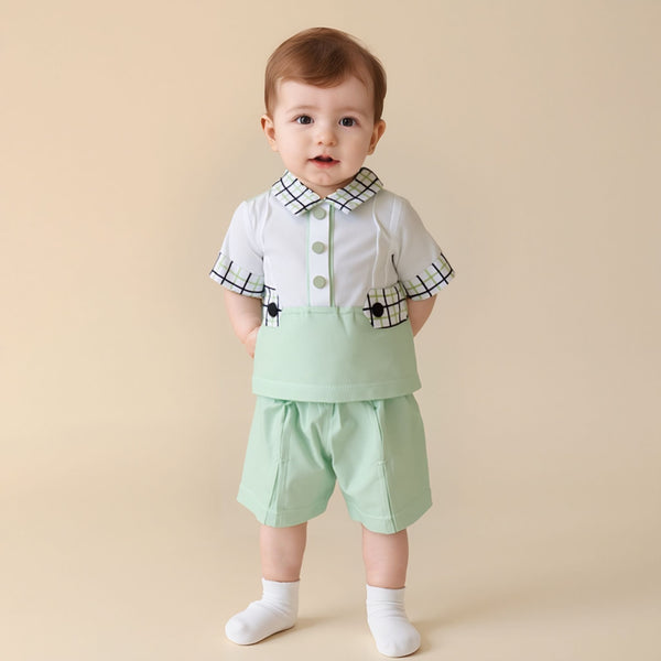baby boy check print suit with matching cap