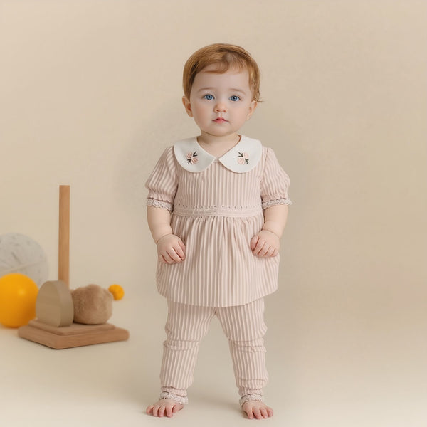 Baby Girl 4-Piece Frock Suit Set – Center Lace Design | Frock, Trouser, Cap & Bib