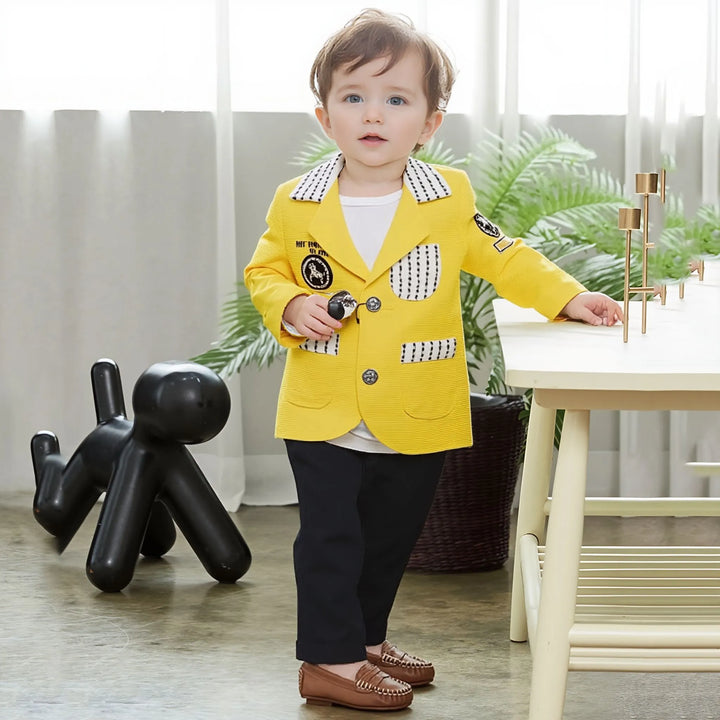Baby Boy Kids Yellow Blazer Baby Boy 3-Piece Self Pant Coat Kids