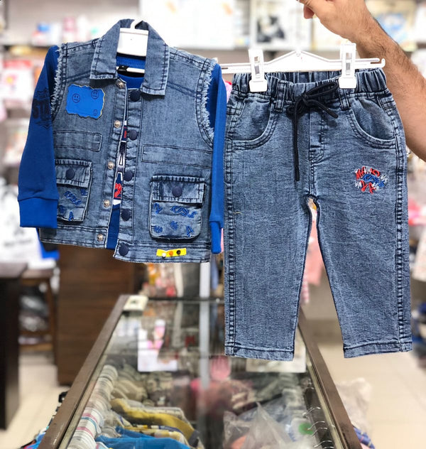 BABY BOY 3 PIECES DENIM SUIT | BABY BOY FANCY 3 PIECES SUIT WINTER COLLECTION