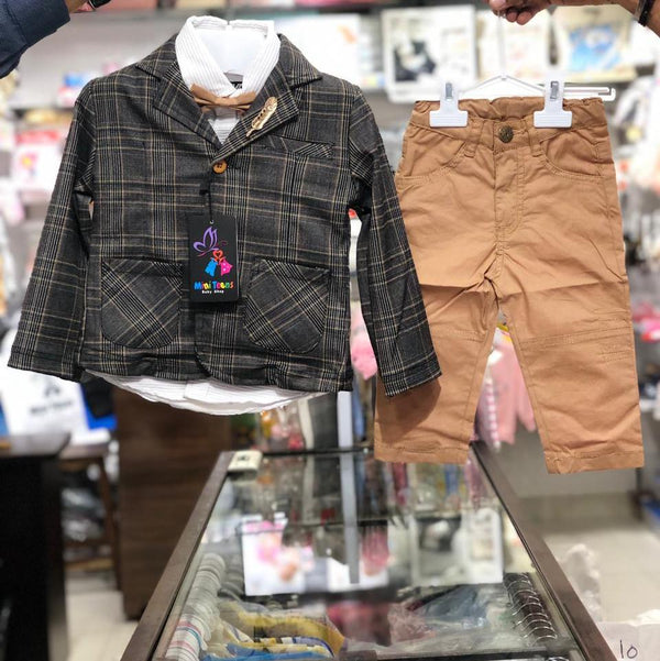 BOY 3 PIECES FANCY SUIT WITH BROWN PANT | BOY FANCY 3 PIECES SUIT WINTER COLLECTION