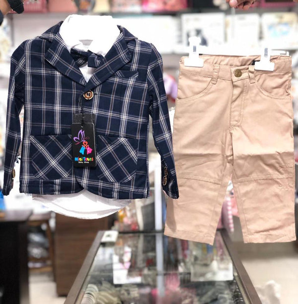 BOY 3 PIECES FANCY SUIT WITH L.BROWN PANT | BOY FANCY 3 PIECES SUIT WINTER COLLECTION