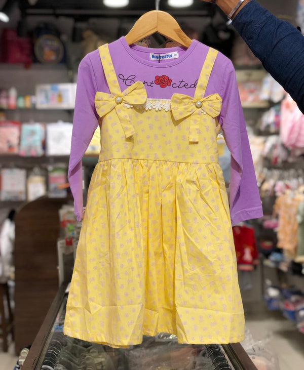 BABY GIRL COTTON FROCK YELLOW FLOWER 9919