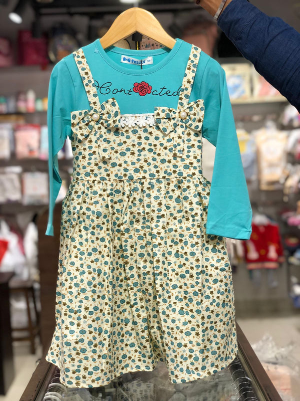 BABY GIRL COTTON FROCK GREEN FLOWER 9919