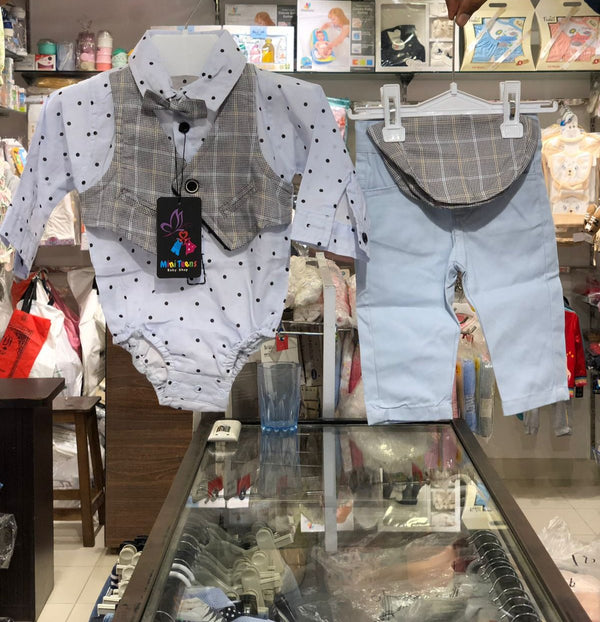 BABY BOY 3 PIECE FANCY SUIT L.GREY CHECK | BOY FANCY 3PCS SUIT WINTER COLLECTION