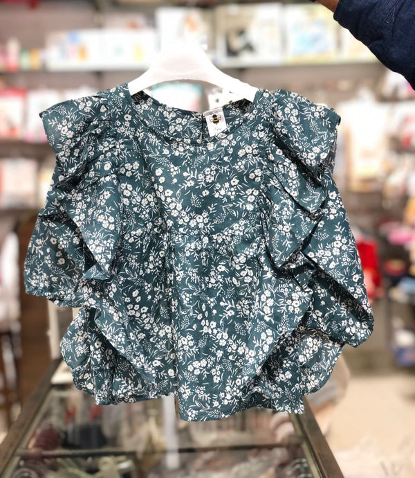 BABY GIRL COTTON TOP GREEN FLORAL 9899