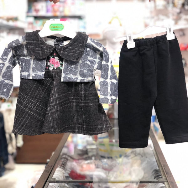 BABY GIRL 2 PIECES FROCK SUIT | GREY CHECK