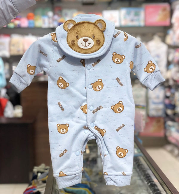 INFANT 3 PIECES BEAR PRINT ROMPER 0-3 MONTHS | BABY BOY ROMPER WINTER COLLECTION