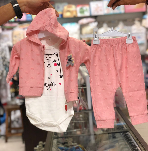 BABY GIRL 3 PIECES HOODED TRACK SUIT KITTY | BABY TRACK SUIT WINTER COLLECTION