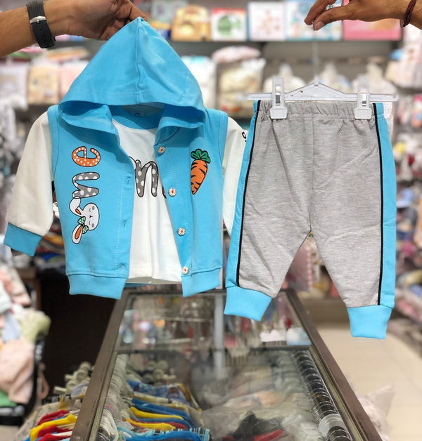 BABY GIRL & BOY 3 PIECES HOODED TRACK SUIT RABBIT | BABY TRACK SUIT WINTER COLLECTION
