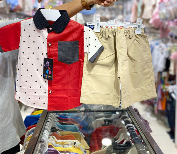 BABY BOY 2 PIECES COTTON SUIT POLKA DOT | BABY BOY CASUAL 2 PIECES SUIT 8675