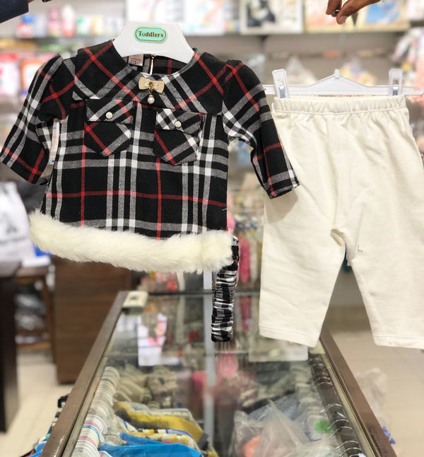 BABY GIRL 3 PIECES FROCK SUIT | CHECK PRINT