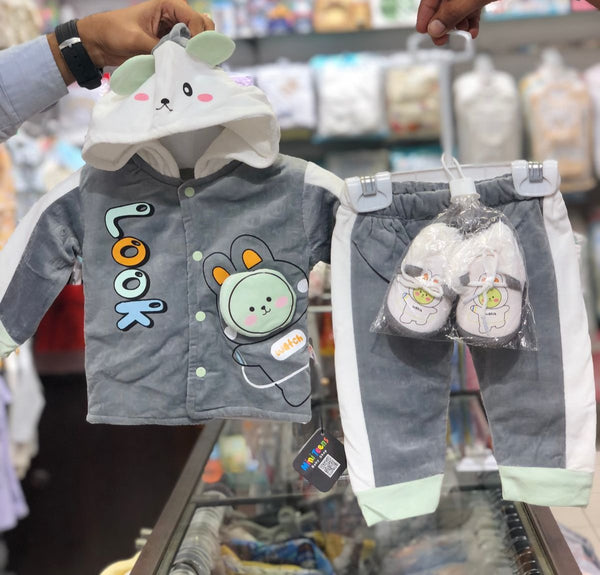 INFANT 3 PIECES HOODED LOOK SUIT 0-3 MONTHS | NEW BORN 3 PIECES SUIT WINTER COLLECTION