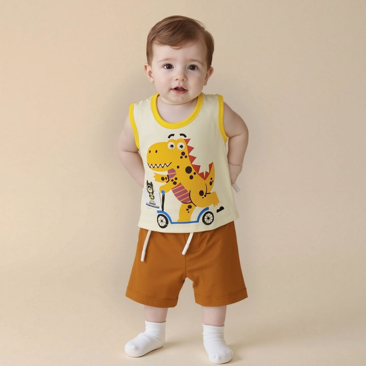 baby boy green dino print cotton sando shorts
