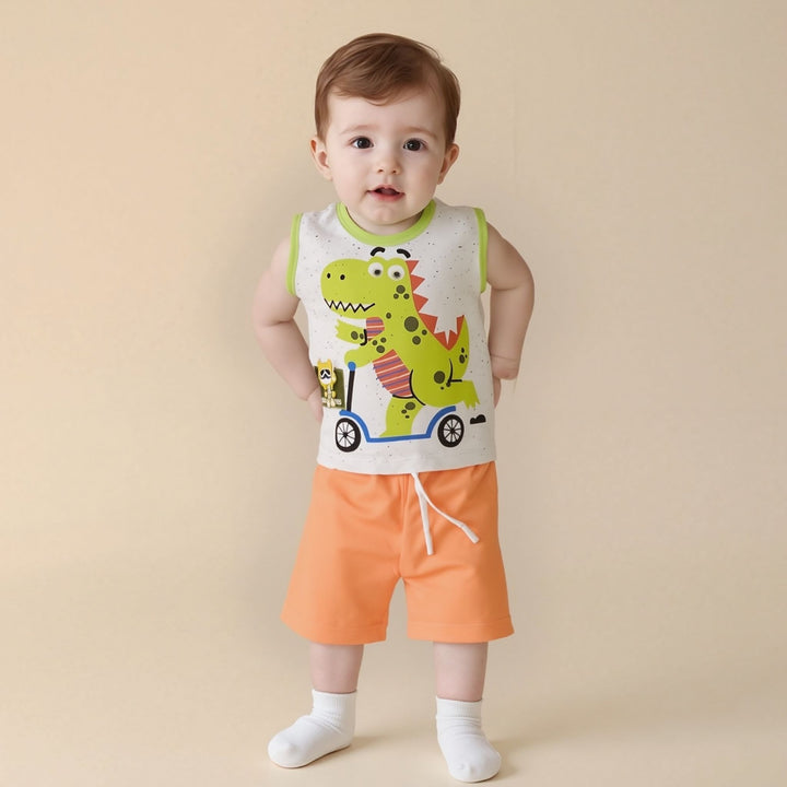 baby boy green dino print cotton sando top