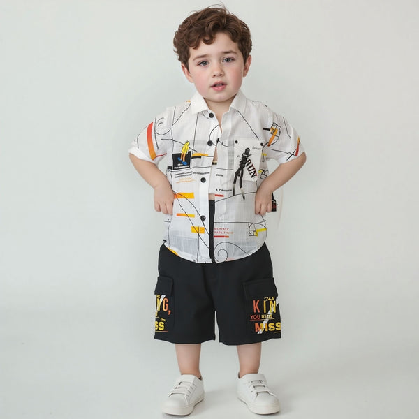 boys 3-piece summer suit with lining print front view