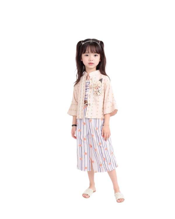 girls floral print cotton jumpsuit front view