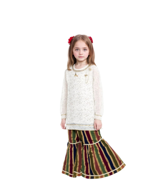girls fancy lining gharara suit front view