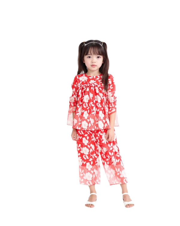 girls floral print cotton suit front view