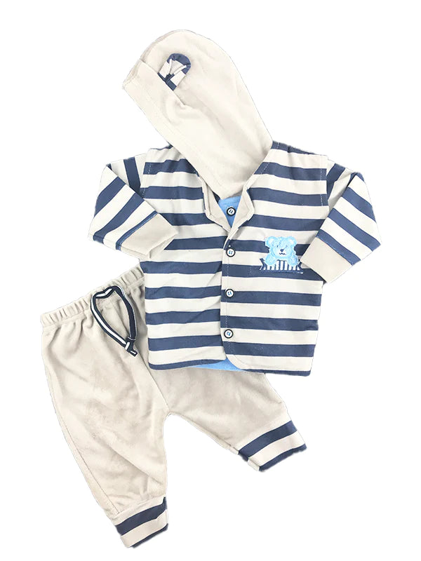 INFANT 3 PIECES BEAR HOODED SUIT 0-3 MONTHS | NEW BORN 3 PIECES SUIT WINTER COLLECTION A-75
