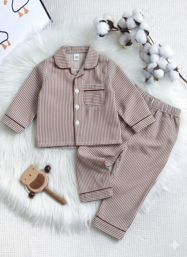 Baby Girl Night Suit – Lining Print | Soft & Breathable Cotton Sleepwear